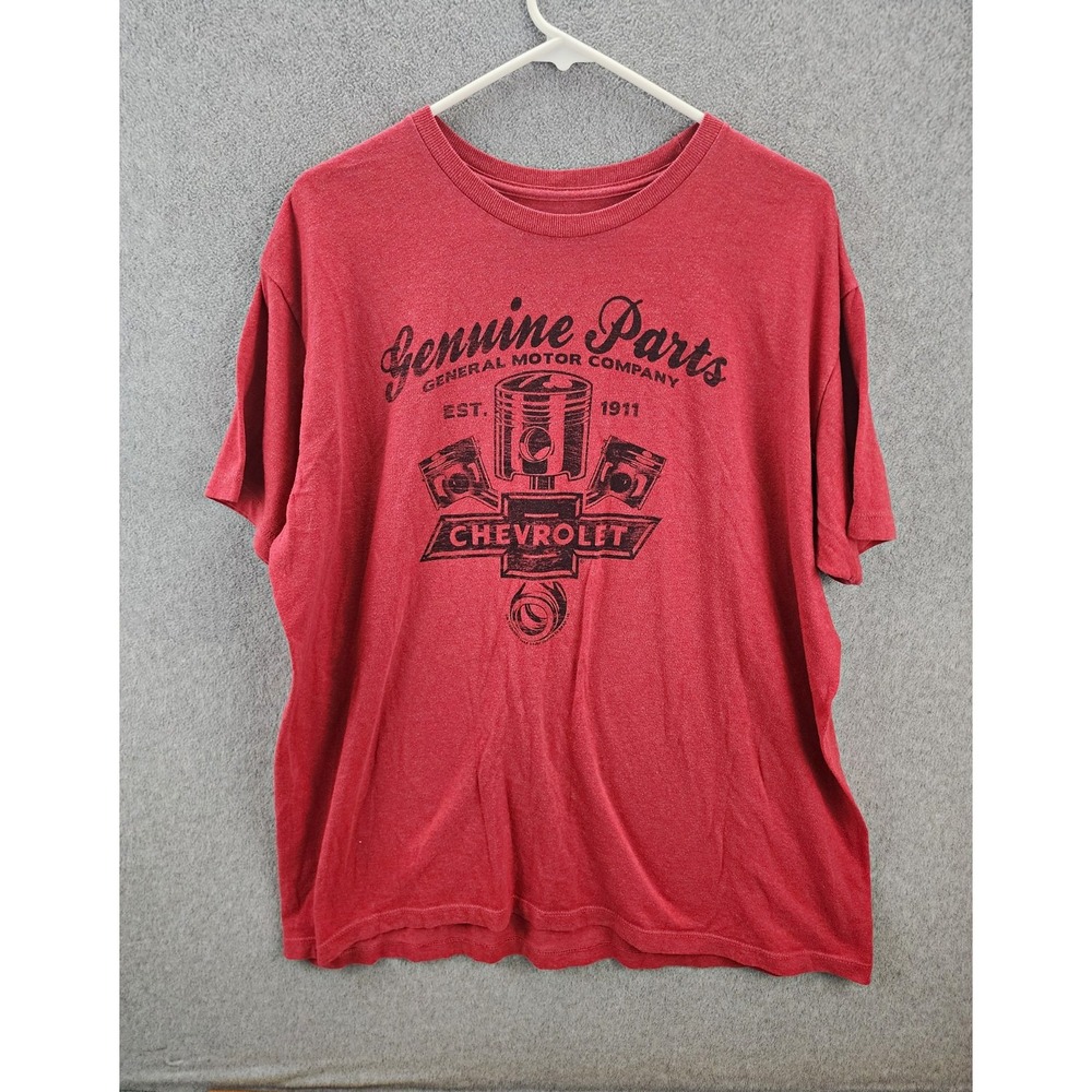 Chevrolet Men's XL Red Genuine Parts Logo Graphic Cotton Jersey Crew T-Shirt